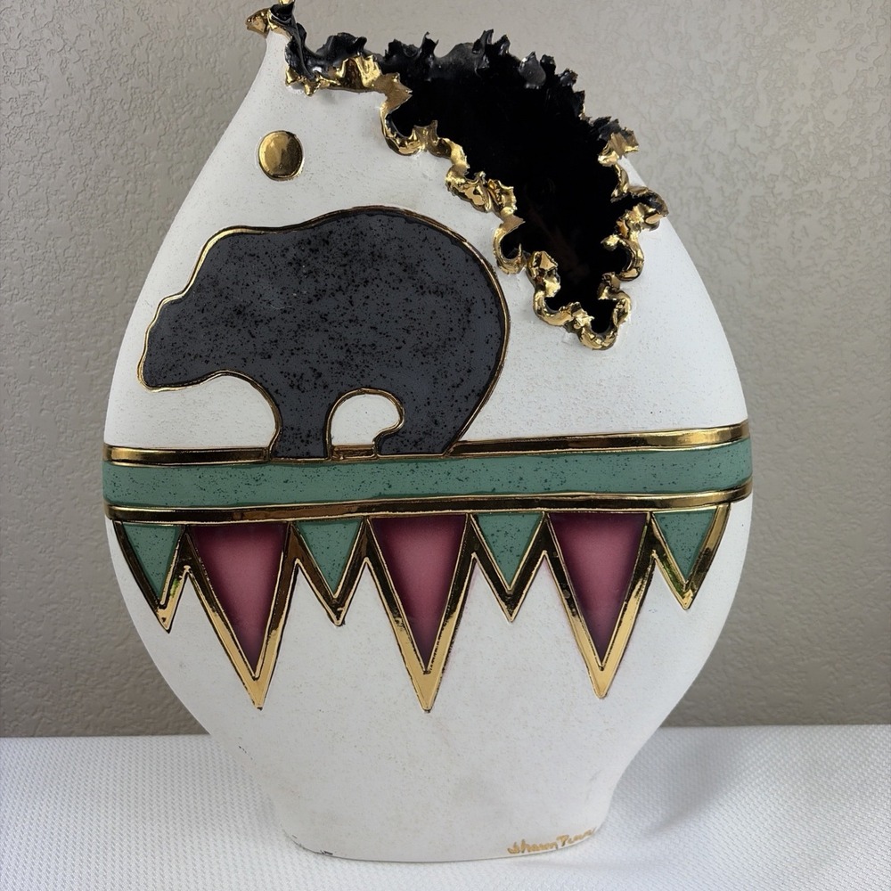 Sharon Penn Southwest Pottery Vase 22k Gold Accent, Signed